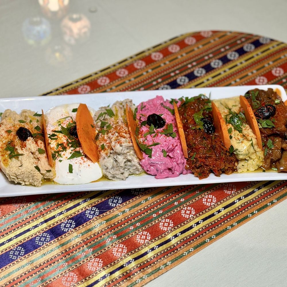 City Kebab House - "Mixed Cold Appetizer" - small (combo of hummus, babganush, haydari, soslu patlican, antep ezme, avocado ezme) - Uzbek Near Me - Hartford, Connecticut City Kebab House - "Mixed Cold Appetizer" - small (combo of hummus, babganush, haydari, soslu patlican, antep ezme, avocado ezme) - Uzbek Near Me - Hartford, Connecticut