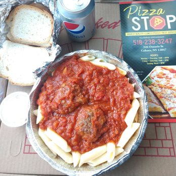 Pizza Stop - a plate of pasta and meatballs - Pizza Near Me - Cohoes, New York Pizza Stop - a plate of pasta and meatballs - Pizza Near Me - Cohoes, New York