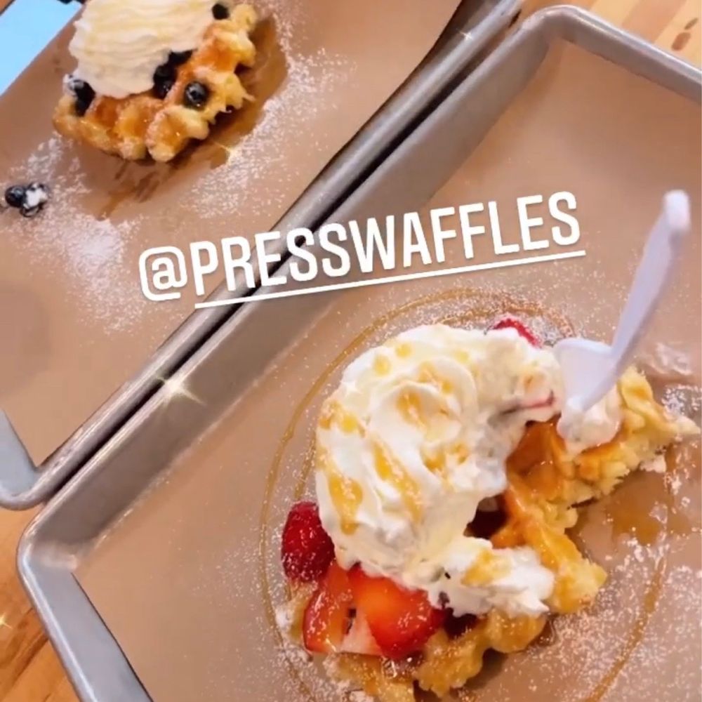 Press Waffle Co. - Blueberry lemon waffle , strawberry cream with caramel - Breakfast & Brunch Near Me - Plano, Texas Press Waffle Co. - Blueberry lemon waffle , strawberry cream with caramel - Breakfast & Brunch Near Me - Plano, Texas