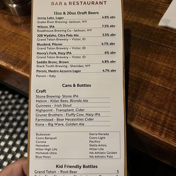 Calico Restaurant and Bar - Nice Beer List - Italian Near Me - Wilson, Wyoming