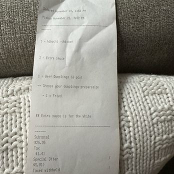 Tokyo Express Grill - Receipt for the food - Japanese Near Me - Wilmington, North Carolina Tokyo Express Grill - Receipt for the food - Japanese Near Me - Wilmington, North Carolina