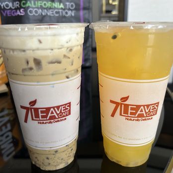 7 Leaves Cafe - Large Vietnamese Coffee Iced with crystal boba, Large Sunset Passion Iced with Aloe Vera - Coffee & Tea Near Me - Las Vegas, Nevada