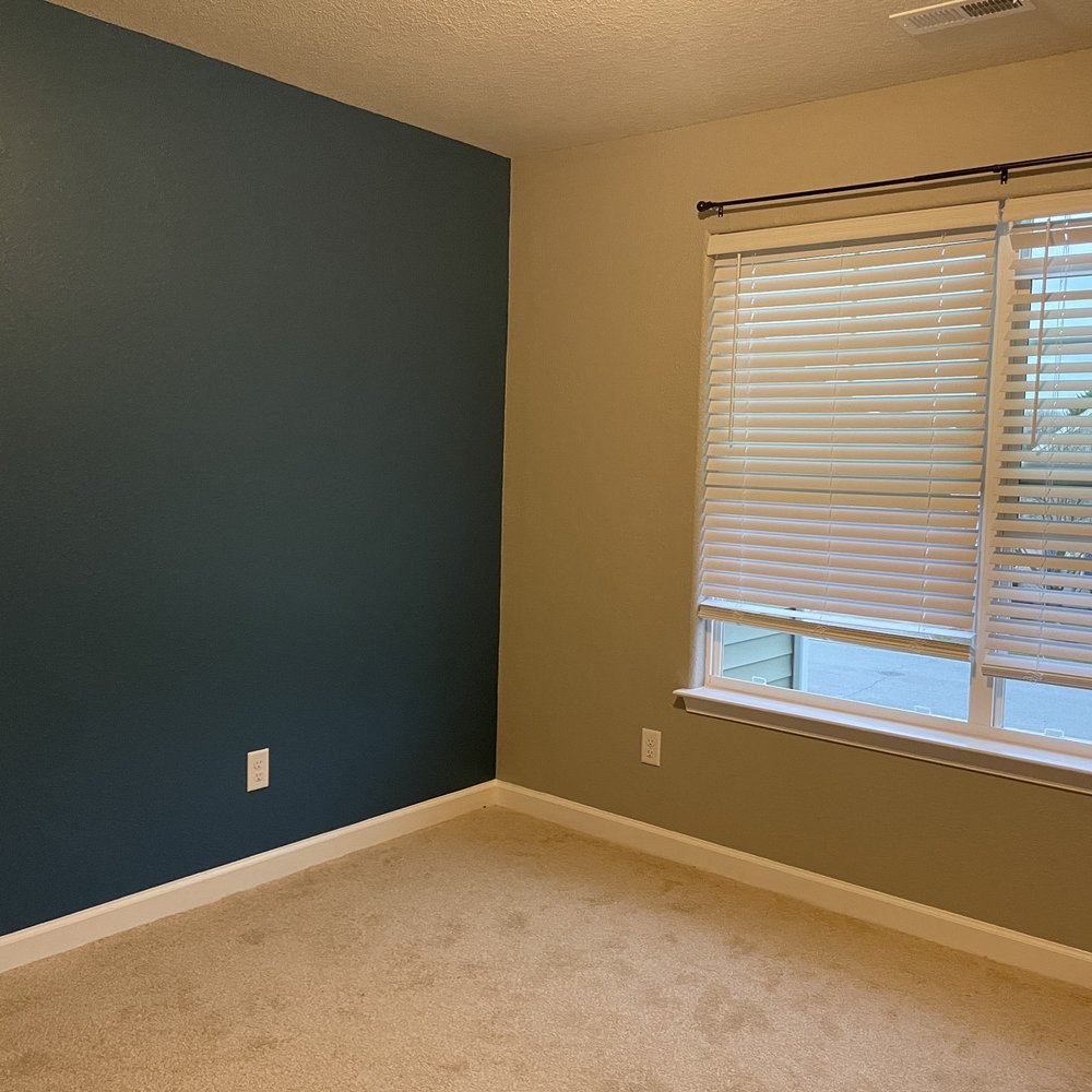 Painted accent wall and three grey walls Painted accent wall and three grey walls