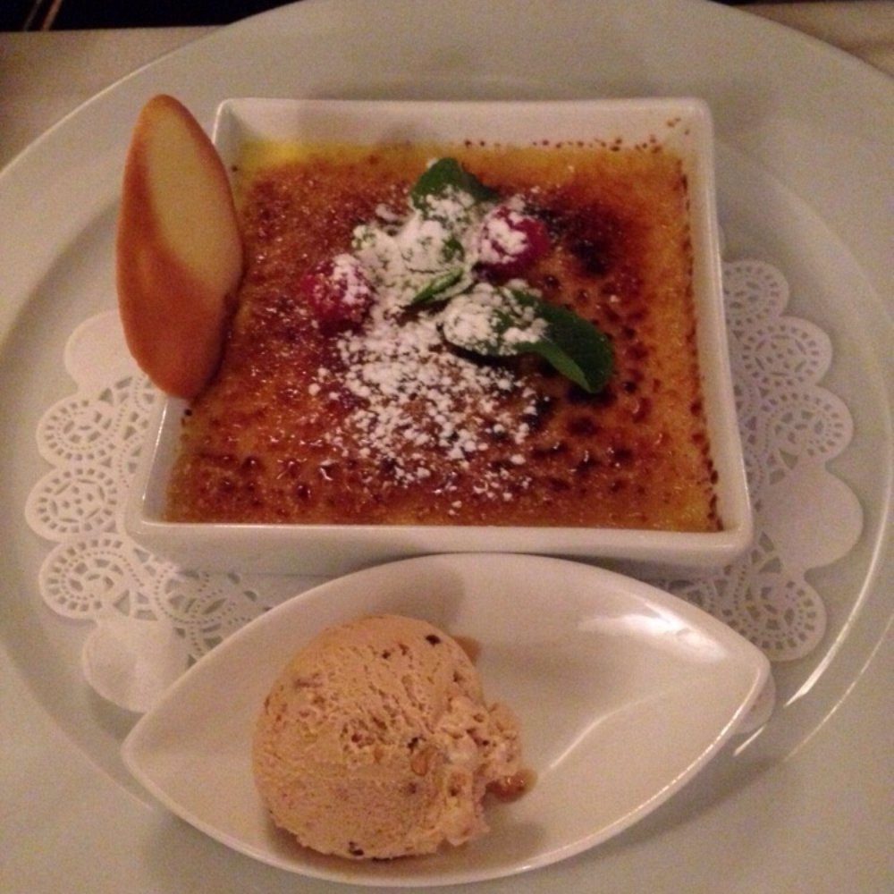 Creme brûlée and hazelnut ice cream