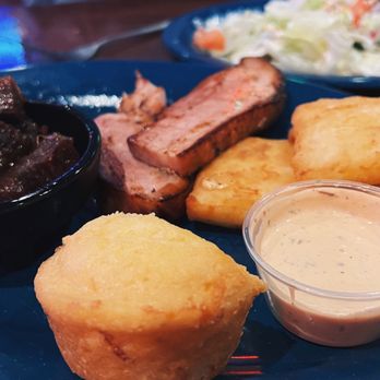 Jethro's BBQ - BBQ burnt ends, thick bbq bacon, cheese squares with chipotle ranch, corn muffin and a salad. - Barbeque Near Me - Coralville, Iowa