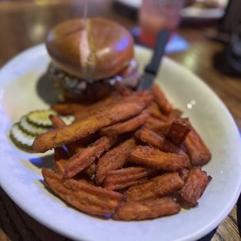 The Peanut - The peanut burger & sweet potato fries - American Near Me - Olathe, Kansas
