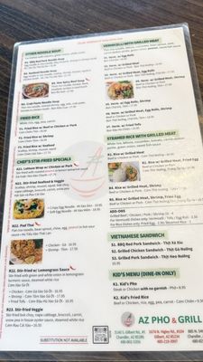 Menu photo 1 AZ Pho & Grill Gilbert, AZ Menu photo 1 AZ Pho & Grill Gilbert, AZ