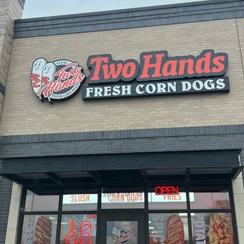 Two Hands corn dogs - outside sign - Korean Near Me - Wichita, Kansas Two Hands corn dogs - outside sign - Korean Near Me - Wichita, Kansas