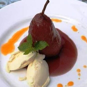 Chef Gion - Pear in red wine and spice with Bourbon ice cream - Cooking Classes Near Me