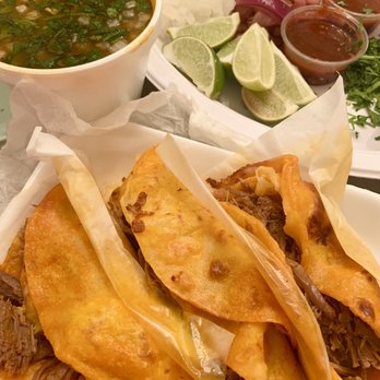 Birrieria Xolos - From top left- consommé, fixins', quesatacos - Tacos Near Me - Ontario, California Birrieria Xolos - From top left- consommé, fixins', quesatacos - Tacos Near Me - Ontario, California
