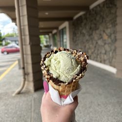 Baskin-Robbins - Pistachio almond in a chocolate nut waffle cone
