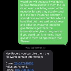 Progressive Insurance - Kansas City - My interaction with a claims adjuster of him falsely claiming he takes care of the medical and auto.