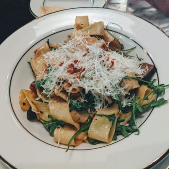 Bowen House - Mushroom Pappardelle - shiitake, portobello, fennel, caramelized onions, thyme, arugula, pecans, parmesan, red chili flake. Added chicken. - Cocktail Bars Near Me - Dallas, Texas Bowen House - Mushroom Pappardelle - shiitake, portobello, fennel, caramelized onions, thyme, arugula, pecans, parmesan, red chili flake. Added chicken. - Cocktail Bars Near Me - Dallas, Texas
