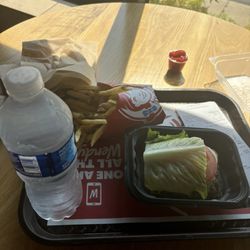 Wendy's - Dave's double combo with a bottle of water.