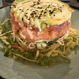 One of the towers with Tuna salmon and avocado. Huge and delish One of the towers with Tuna salmon and avocado. Huge and delish