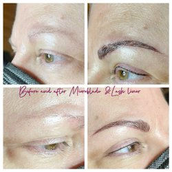 Harmony Skin & Body Wellness - Before and right after SofTap microblade brows and top thin eyeliner