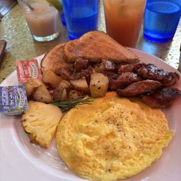 Portuguese sausage  Scrambled eggs  Potatoes