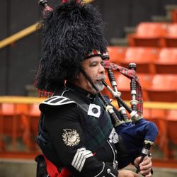 Dr Raphael Pazo - Dr. Raphael Pazo, Highland Bagpiper, Celebration of life services for Major Bill White, USMC, Spanos Center, Stockton, CA