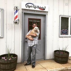 Razor's Edge Barber Shop - Me outside my shop with my pup Marley