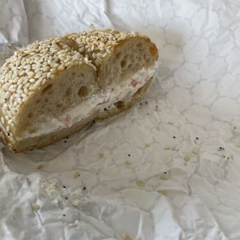 Old Man Joe’s - Sesame bagel with lox. Very generous with the sesame seeds. Top and bottom are covered - Bagels Near Me - Westerly, Rhode Island