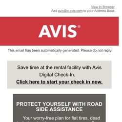 Avis Rental Car - Digital online check-in from the night before