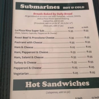 La Pizza Rina - Sub Sandwich menu............ - Italian Near Me - Honolulu, Hawaii