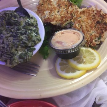 Micelis Waterfront Restaurant - Crab cake dinner with creamed spinach - Italian Near Me - Matlacha, Florida Micelis Waterfront Restaurant - Crab cake dinner with creamed spinach - Italian Near Me - Matlacha, Florida