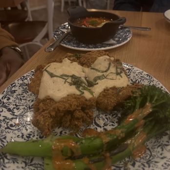 Tupelo Honey - Smothered Chicken with Broccolini and Tortilla soup - Southern Near Me - Omaha, Nebraska Tupelo Honey - Smothered Chicken with Broccolini and Tortilla soup - Southern Near Me - Omaha, Nebraska