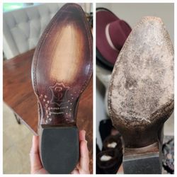 Lone Star Cobbler Boot Repair Shop - Left (re sole), Right (Before)