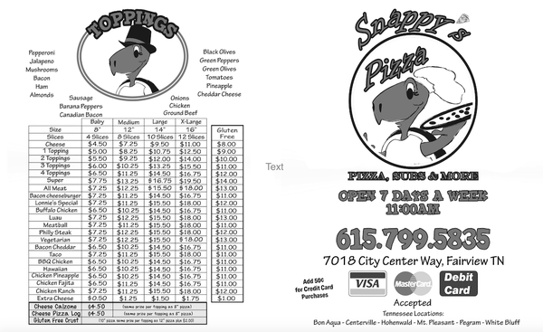 Menu photo 2 Snappy's Pizza Fairview, TN