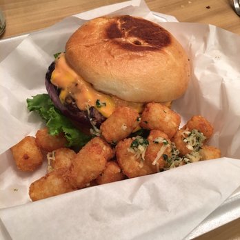 Rail House Pub & Grill - American Railer with Cheddar Cheese and Garlic Tossed Tots - Gastropubs Near Me - Gridley, California Rail House Pub & Grill - American Railer with Cheddar Cheese and Garlic Tossed Tots - Gastropubs Near Me - Gridley, California
