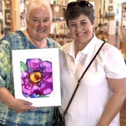 Number 7 Arts - Artist, Nancy E Richards posed with me & the alcohol ink painting I chose.