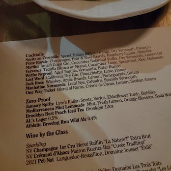 Le Crocodile - Cocktail menu (zoomed) - French Near Me - Brooklyn, New York