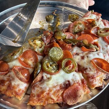 Mountain Mike's Pizza - Small pepperoni and jalapeño pizza. So good and crunchy! - Chicken Wings Near Me - Manor, Texas