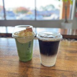 Banana Pudding Matcha Latte & Hojicha Latte