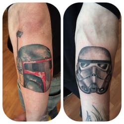 Sacred Souls Ink Tattoo Studio - Boba Fett and Storm Trooper Helmets done by Cole