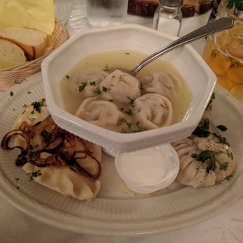 Russian Banya - Dumpling sampler. Left to right potato, Siberian and Georgian. - Russian Near Me - Carrollton, Texas Russian Banya - Dumpling sampler. Left to right potato, Siberian and Georgian. - Russian Near Me - Carrollton, Texas