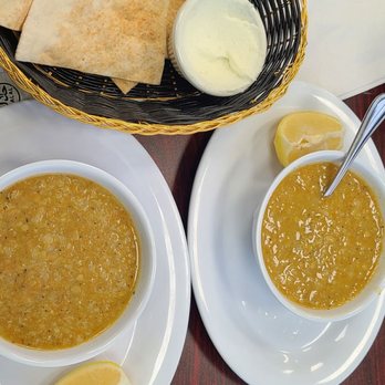 Socotra Kitchen and Grill - Lemon lentil soup and pita bread with garlic dip - Mediterranean Near Me - Warren, Michigan