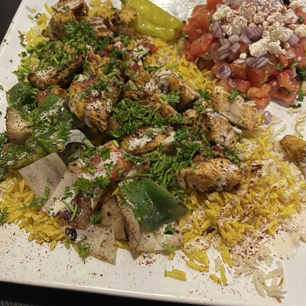 Pharaohs - Shish taouk (chicken) platter with Athena salad - Mediterranean Near Me - Cameron, North Carolina Pharaohs - Shish taouk (chicken) platter with Athena salad - Mediterranean Near Me - Cameron, North Carolina
