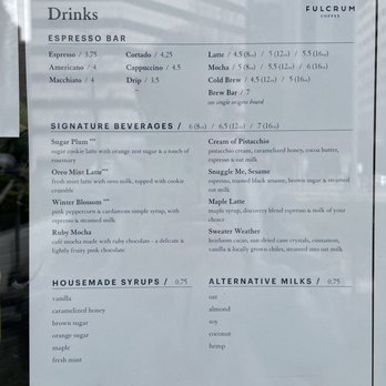 Fulcrum Café - menu as of March 2023 - Coffee & Tea Near Me - Seattle, Washington