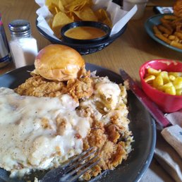 Chicken fried chicken Mac and cheese mashed potatoes. Roll