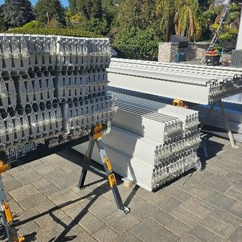 Vergola USA - My custom painted steel 50' x 19' Vergola with white louvers arrived for installation. - Patio Coverings Near Me - Gardena, California Vergola USA - My custom painted steel 50' x 19' Vergola with white louvers arrived for installation. - Patio Coverings Near Me - Gardena, California