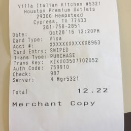 the receipt for the restaurant the receipt for the restaurant