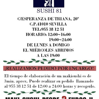 Sushi 81 - Teléfono y precios - Japanese Near Me - Seville, SE