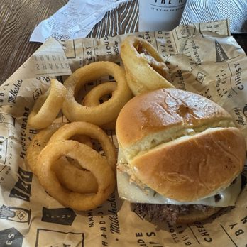 Wayback Burgers - Wake Forest - A1 Double Stack with onion rings. - Burgers Near Me - Wake Forest, North Carolina Wayback Burgers - Wake Forest - A1 Double Stack with onion rings. - Burgers Near Me - Wake Forest, North Carolina