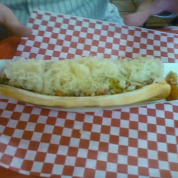 Fab Hot Dogs - a giant creation- you can basically make your own hot dog- lesson learned: don't over do it - Hot Dogs Near Me - Reseda, California