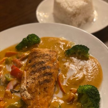 Thai District Restaurant - 61. Salmon Panang Sauce - Thai Near Me - Brownsburg, Indiana Thai District Restaurant - 61. Salmon Panang Sauce - Thai Near Me - Brownsburg, Indiana