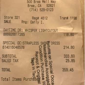 Nordstrom Brea Mall - Couldn't return the dress. What does the stamp say? - Department Stores Near Me - Brea, California
