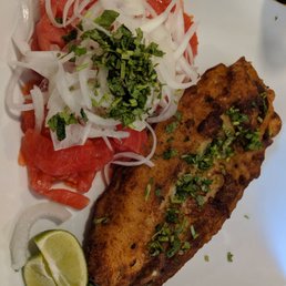 Congrio with ensalada chilena. (YUM!)