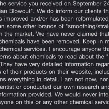 Bangstudios - Jose's (owner of bang studios) response to me after informing him of the risks of straightening treatments - Hair Salons Near Me - Columbus, Ohio